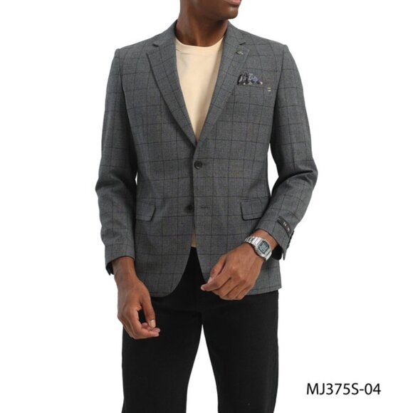 Tazzio Other - Charcoal Windowpane Notch Lapel Slim Fit Tazzio Men's Jacket